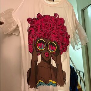 Graphic Pop Art Tee with Pink Afro